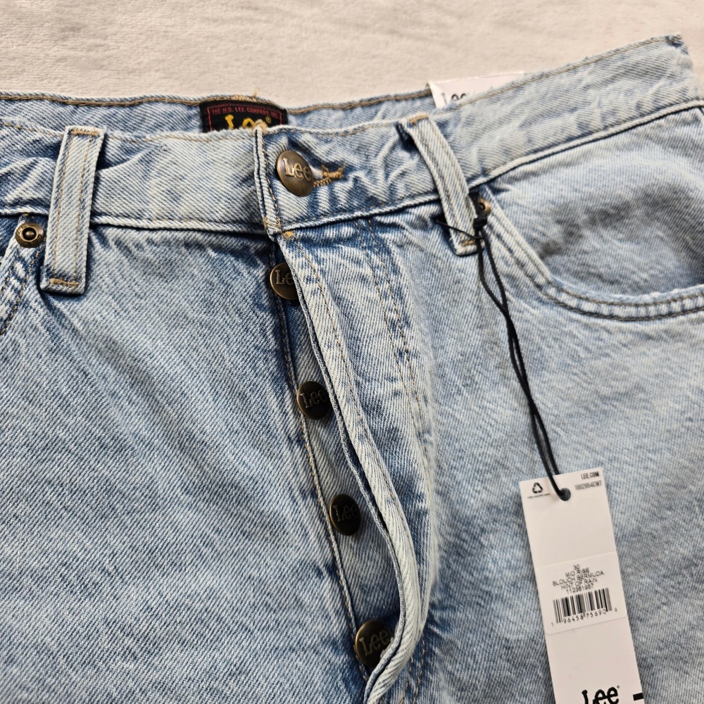 Lee Denim Shorts Mens 30 Light Wash Jean Cotton Slouch Bermuda Raw Hem NEW - Picture 5 of 9